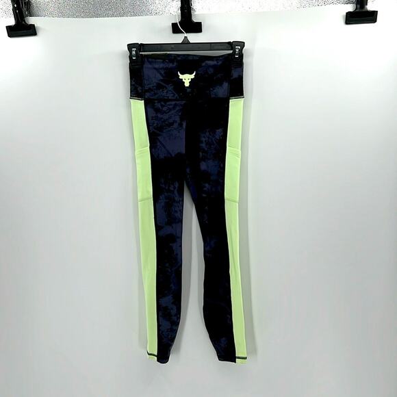 Under Armour Pants - Under Armour Project Rock High Rise Compression Ankle Leggings - Blue/Lime - XS